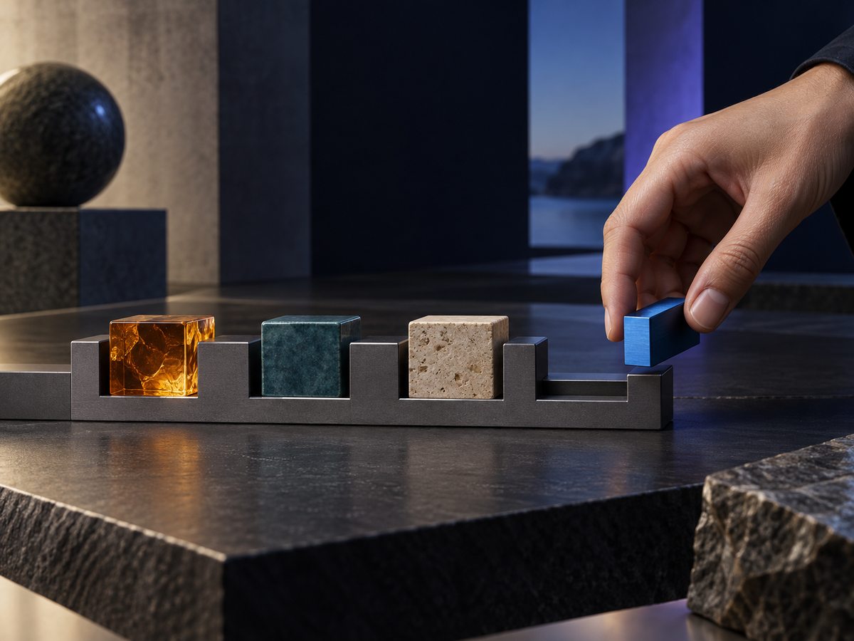A hand placing the final block, choosing between prepared options
